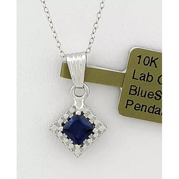 Created 0.50 Cts Blue Sapphire Pendant 10k White Gold